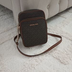 Michael Kors Dark Brown Crossbody Bag with Gold Chain